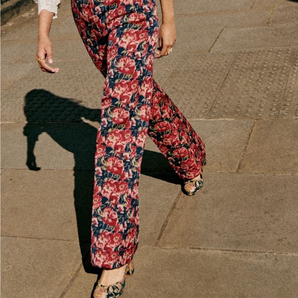 Sezane Pants - New With Tags Sezane Lukas Red Floral Straight Leg Pants